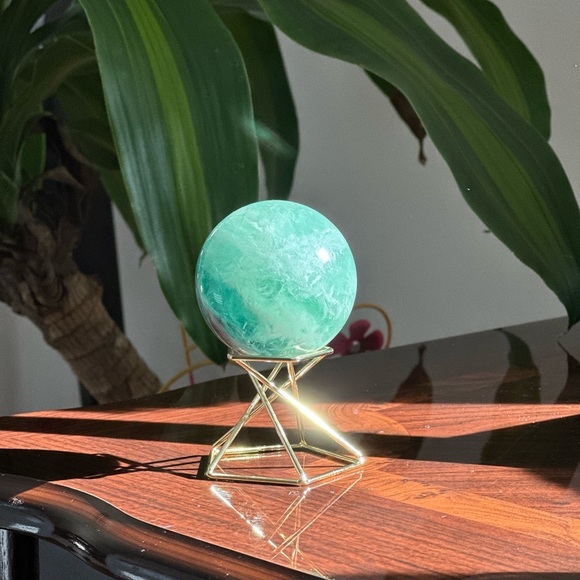 Feather Fluorite Sphere with Stand - Picture 3 of 7